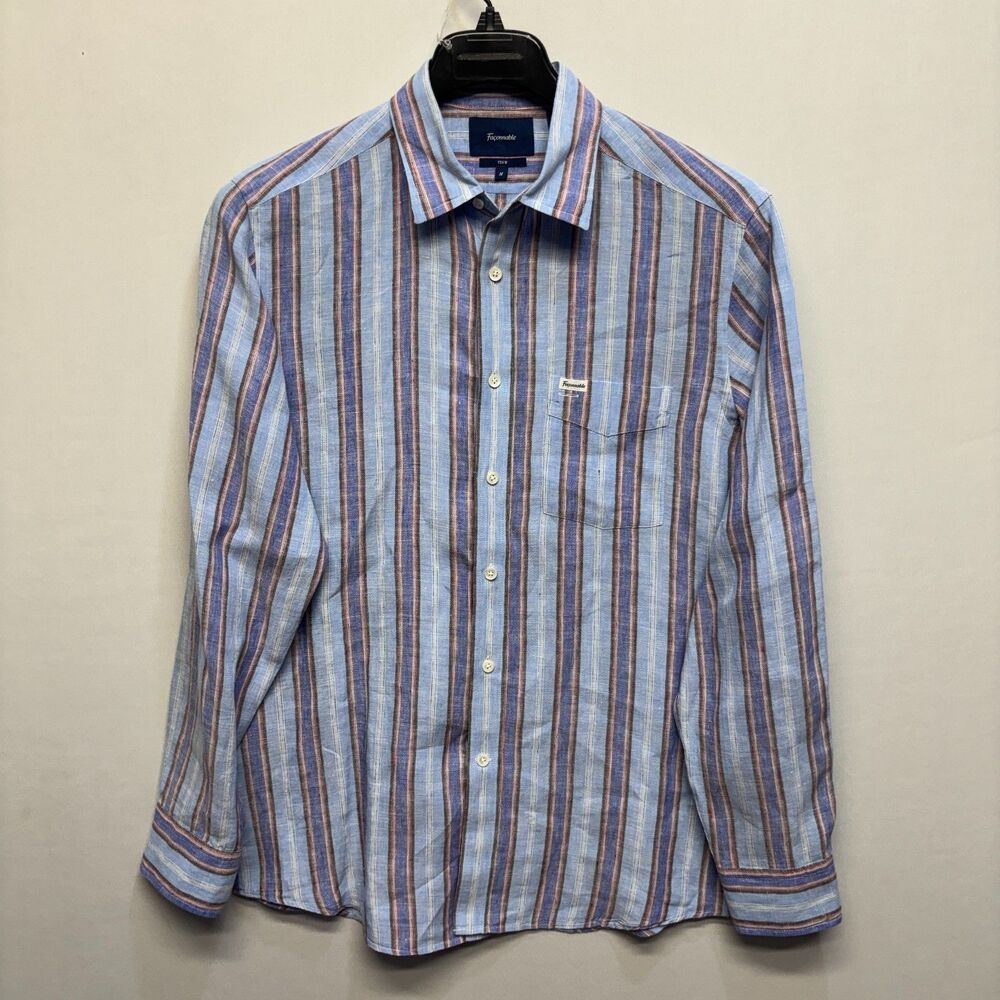 Faconnable Men 100% Linen Club Long Sleeve Button Down Shirt Size Medium D095 18